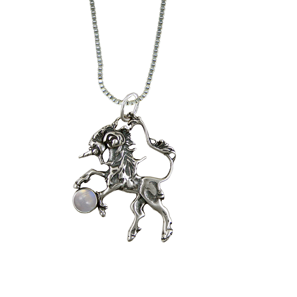 Sterling Silver Little Unicorn Pendant With Rainbow Moonstone